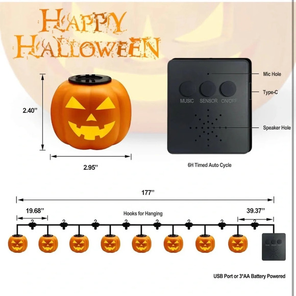 Halloween Pumpkin String Lights With Music - Picture 7 of 11